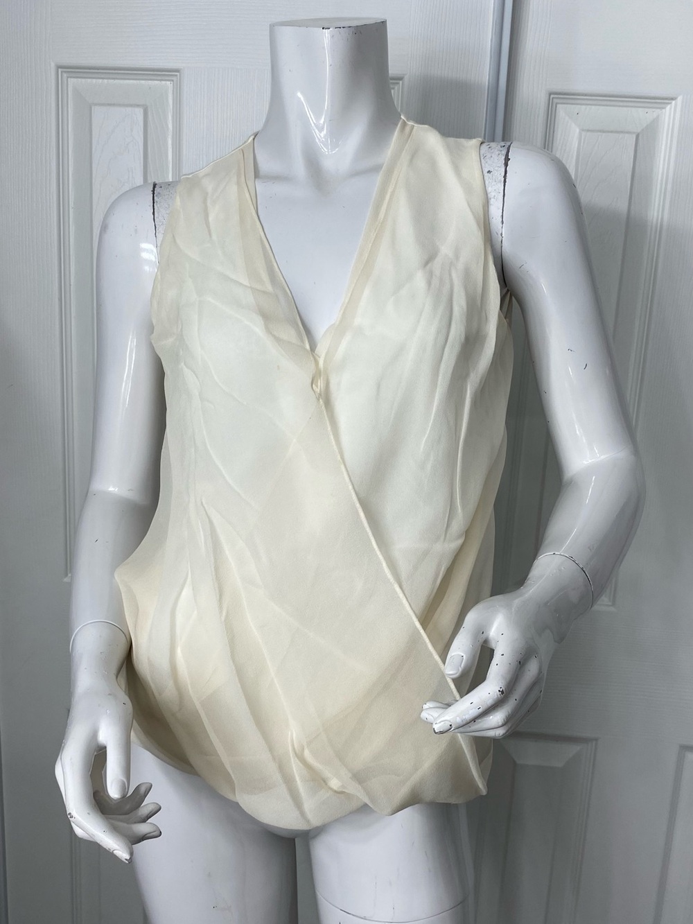 💯Silk Jigsaw Cream Draped Wrap-Front Camisole